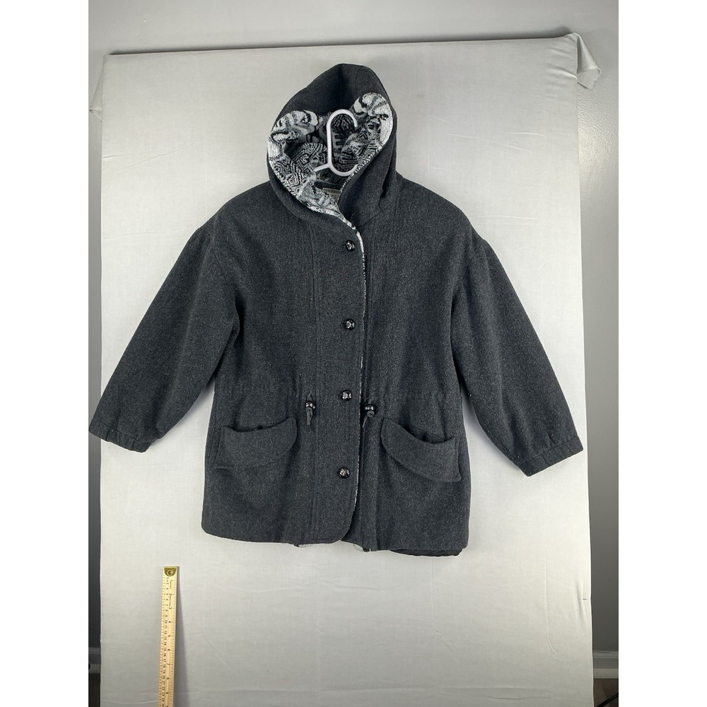 F.S. Limited Petite 4 Gray Wool Blend Hooded Coat Toggle Pockets USA